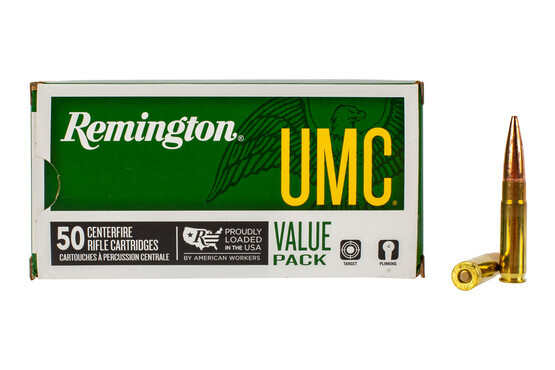 Remington UMC 300 Blackout ammunition loaded with 220-grain open tip flat base bullets in a 50-round box.